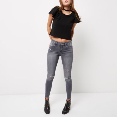 Black ruched sleeve T-shirt